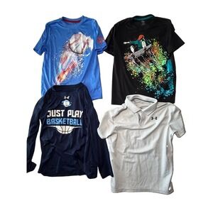Boys Size Large 10-12 Athletic Shirt Lot Under Armour Baseball Basketball Polo